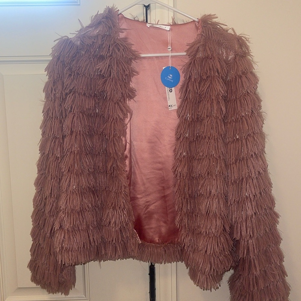 CUPSHE pink shag jacket